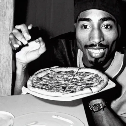 Prompt: tupac shakur eating pizza