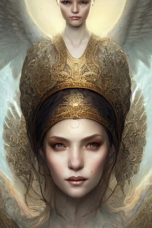 Image similar to A beautiful digital painting of a female Seraphim, intricate, cinematic lighting, cosmic background, highly detailed, digital painting, Artstation, concept art, smooth, sharp focus, illustration, art by Tom Bagshaw, Artgerm and Greg Rutkowski