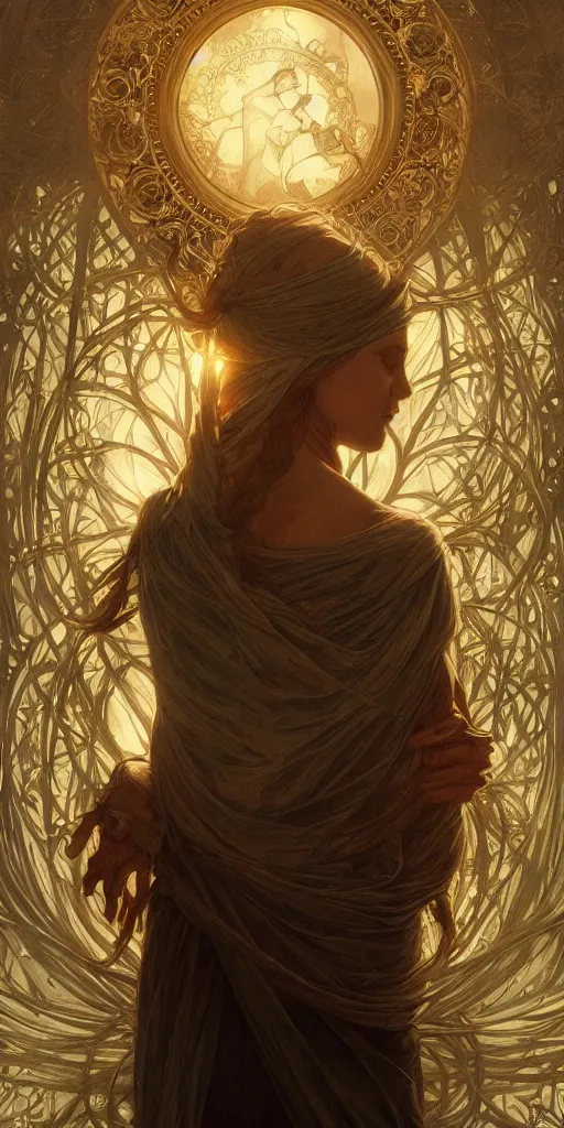 Prompt: prayer in silence, masterpiece, cinematic, powerful, moon beams dramatic light, highly, intricate elements, hollow souls, detailed, digital painting, artstation, concept art, sharp focus, contrasty, illustration, art by artgerm and greg rutkowski and alphonse mucha, mitch foust, elaborate composition, intricate story