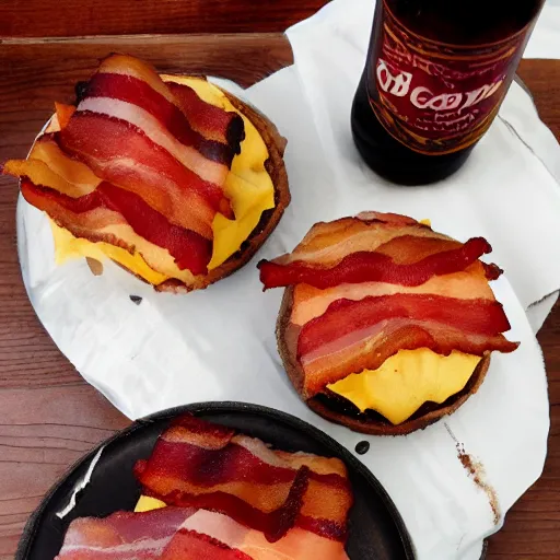 Prompt: bacon bacon burger bacon soda bacon fries, award winning food photography