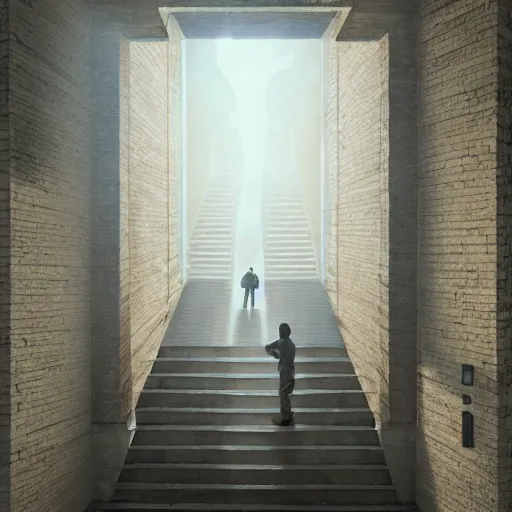 Image similar to a man going into heaven with his wife and children through stairs which is connecting his house to heaven , concept art trending on artstation, glowing effect, golden ratio, rule of thirds, illustration, digital painting, hyperreal, hyperdetailed, 8k