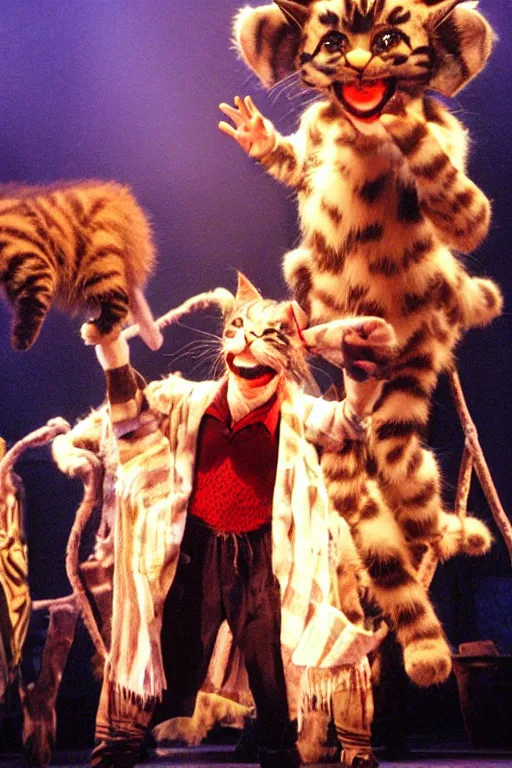Prompt: 📷 mungojerrie and rumpleteazer, cats musical 1 9 9 8, dynamic lighting