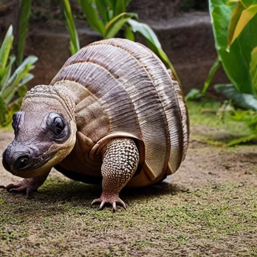 Prompt: photo of a hybrid between an armadillo and a galapagos tortoise