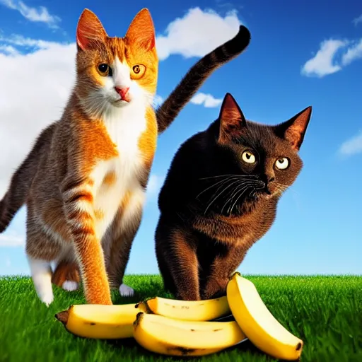 Prompt: 2 cats walking in the sky eating banana, ultra realistic 4k