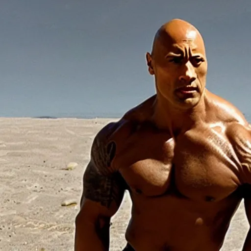 Prompt: Dwayne the rock Johnson eating rocks