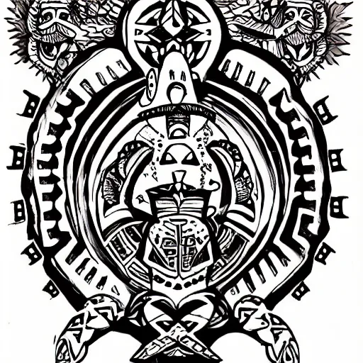 Prompt: tattoo design of a cactus surrounded by aztec symbols, black ink on paper, high - detail, award - winning, 8 k