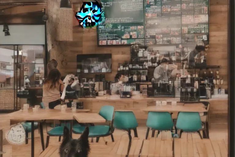 Image similar to photo of a dog drinking cafe inside starbucks, 4k