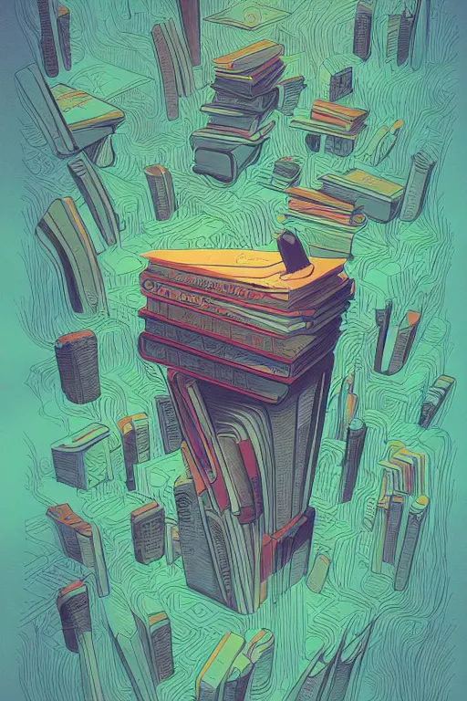 Prompt: books and pencil, style of kilian eng, light, simple, Illustration