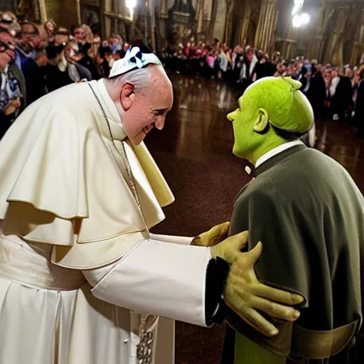 Funny meme of a priest dressed as shrek