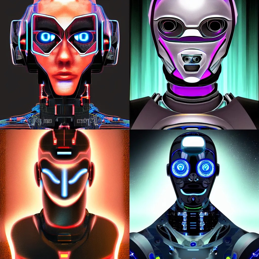 Prompt: Portrait of a futuristic robot, cyberpunk style, digital art