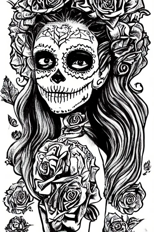 Prompt: Illustration of a sugar skull day of the dead girl, art by dr seuss