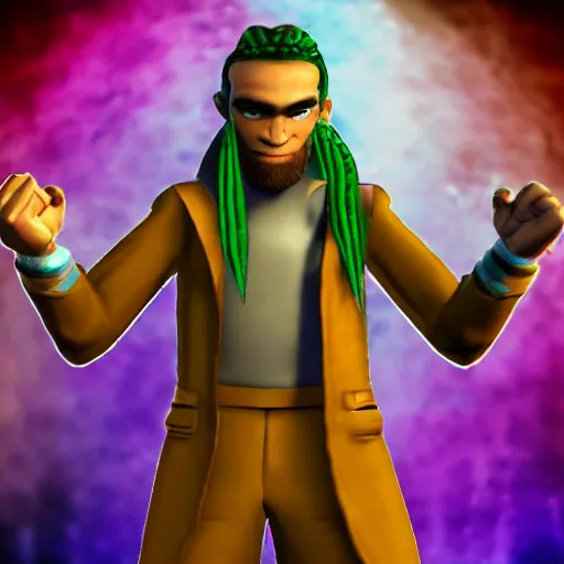 Image similar to character screenshot of ufc sean o'malley in psychonauts, rainbow hair dreadlocks, ps 3 video game, 3 d character render, dream world, 7 2 0 p, cutscene, cartoony designed by scott campbell