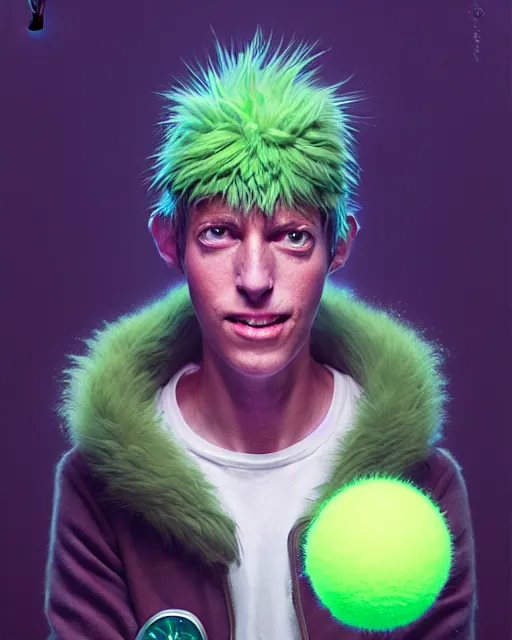 Image similar to highly detailed vfx portrait of a character of a tennis ball monster stephen bliss, unrealengine, greg rutkowski, loish, rhads, beeple, makoto shinkai and lois van baarle, ilya kuvshinov, rossdraws, tom bagshaw,