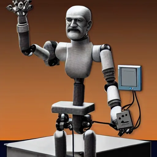 Prompt: Sigmund Freud mechatron robot