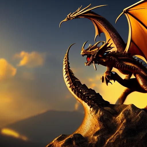 Image similar to Dragon sitting on a mountain of gold, cinematic, dramatic