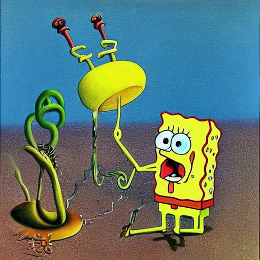 Prompt: a surreal painting of spongebob squarepants by salvador dali, finely detailed