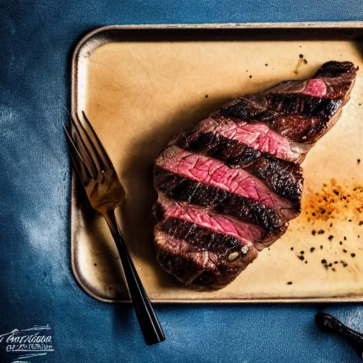 Image similar to A perfectly guitar shaped perfectly cooked rare steak, blue meat, food photography, 35mm, macro