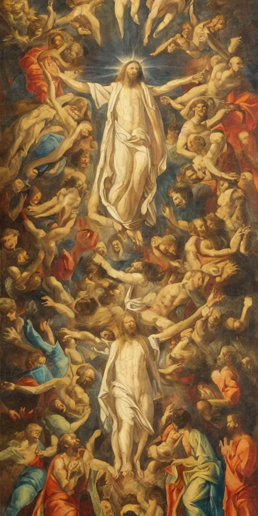 Image similar to ascension of christ. 1 8 th century realistic expressive oil on paper