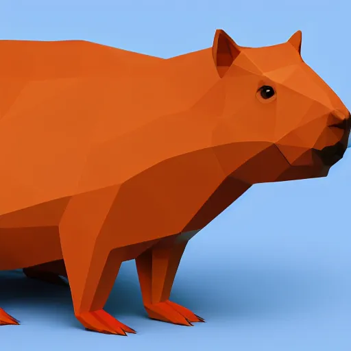 Image similar to low polygon render of a capybara on a white backround, isometric 3 d, ultra hd