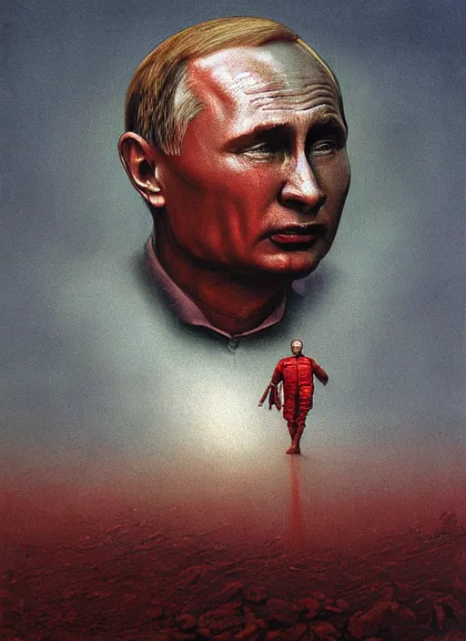 Image similar to Painting in a style of Beksinski featuring Vladimir Putin