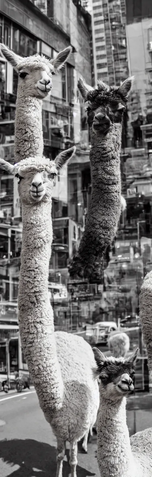 Image similar to <photograph accurate=true quality=very-high>looking out the window at a busy city street</photograph><photobomb>alpaca</photobomb>