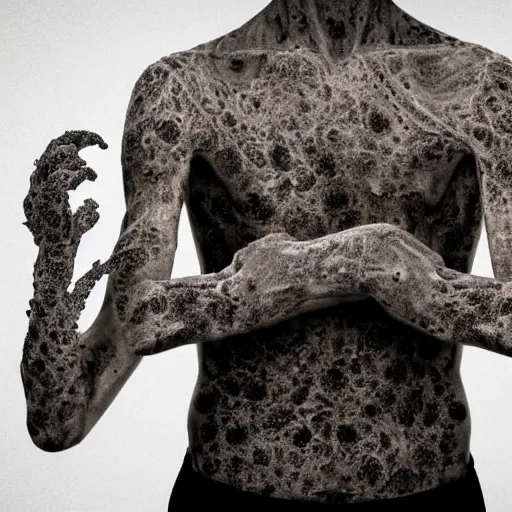 Image similar to ultra detailed photo of a man with many moldy arms covering his entire body