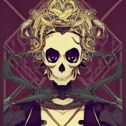 Prompt: anime manga skull portrait young woman skeleton, daffy duck, comic book font, intricate, elegant, highly detailed, digital art, ffffound, art by JC Leyendecker and sachin teng