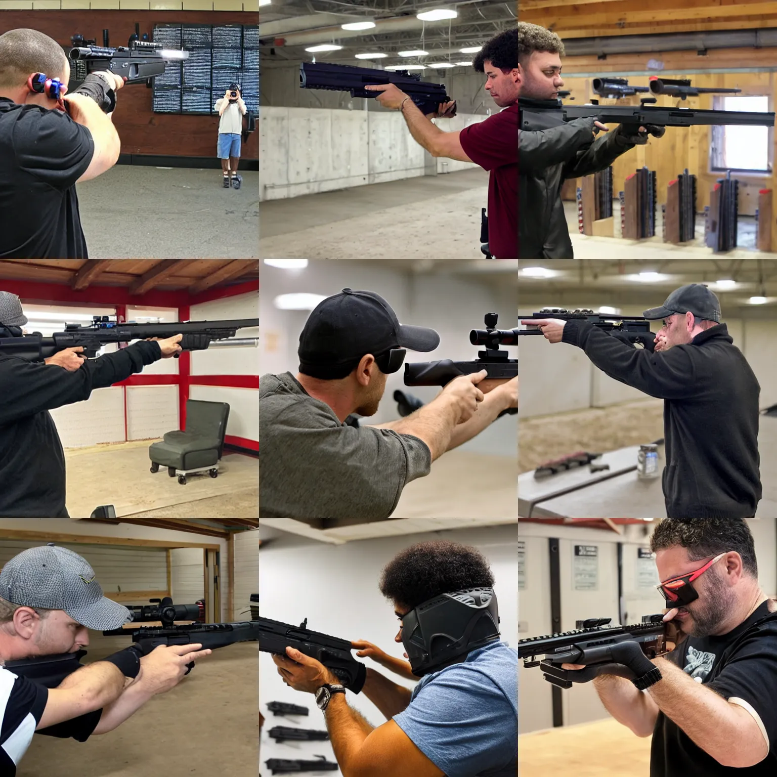 Prompt: james ferraro shooting a carbine at a shooting range