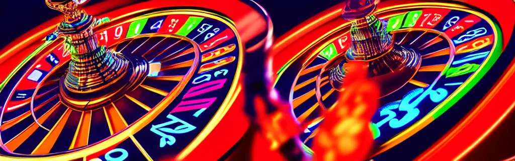 Image similar to web illustration of a casino wheel seen from top in a neon style