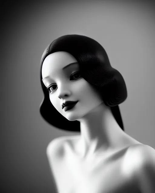 Image similar to black and white dreamy young beautiful female artificial intelligence, cinematic, rim light, photo - realistic, elegant, high detail, 8 k, masterpiece, photo taken in 1 9 3 0
