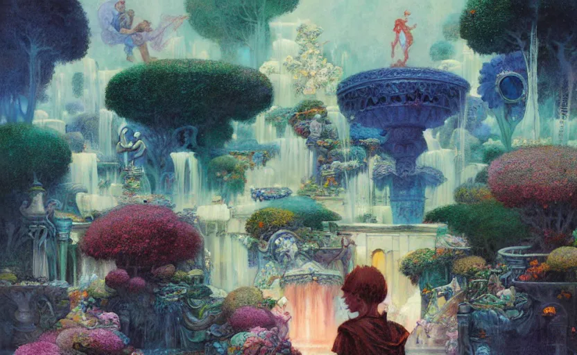 Prompt: magical fountain, fantasy. intricate, amazing composition, colorful watercolor, by ruan jia, by maxfield parrish, by marc simonetti, by hikari shimoda, by robert hubert, by zhang kechun, illustration, gloomy