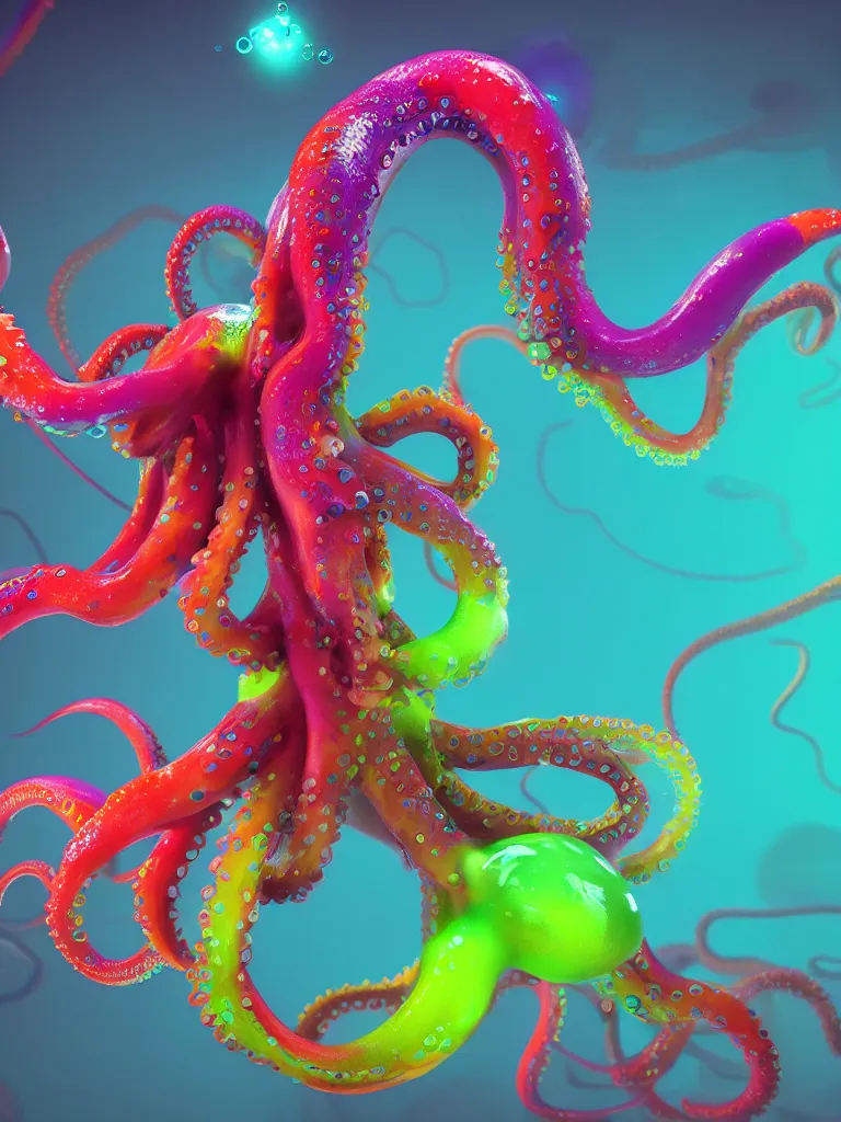 Image similar to colorful liquid octopus tentacles, beeple, octane render, hyper detailed painting, particles, bubbles