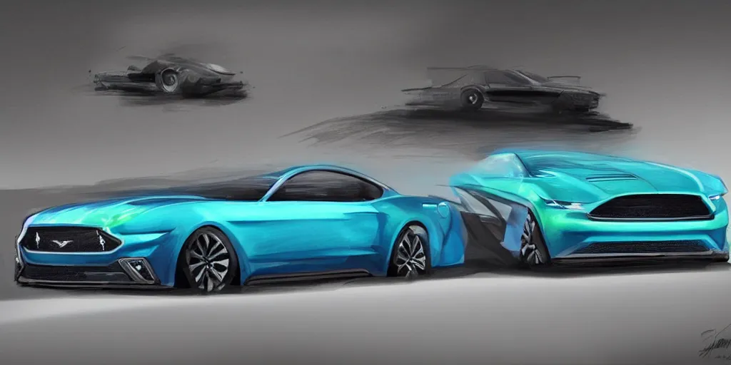 Image similar to hybrid design of Ford Mustang GT 1970 and Aston Martin 2022. No background, concept art style.