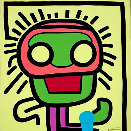 Prompt: head of a man full of things by keith haring and takashi murakami, empty green canvas, pop culture, colorful
