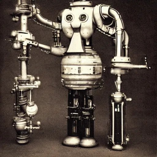Prompt: portraits of an retro futuristic steampunk robot maidsa by Louis Daguerre