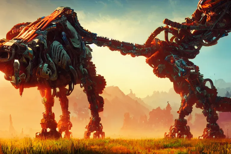 Image similar to tallneck machine mecanical creature robot of horizon forbidden west horizon zero dawn bioluminiscence global illumination ray tracing hdr fanart arstation by ian pesty and alena aenami artworks in 4 k