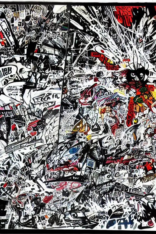 Prompt: A comic book page of abstract graffiti by stanley donwood