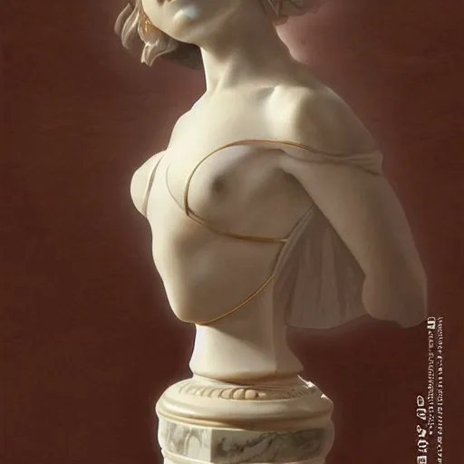 Image similar to beautiful lifelike award winning marble statue bust of christina ricci trending on art station scary artgerm greg rutkowski alphonse mucha museum quality cinematic atmospheric