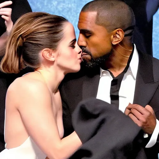 Image similar to Emma watson kissing kanye west while Elon musk is watching 4k