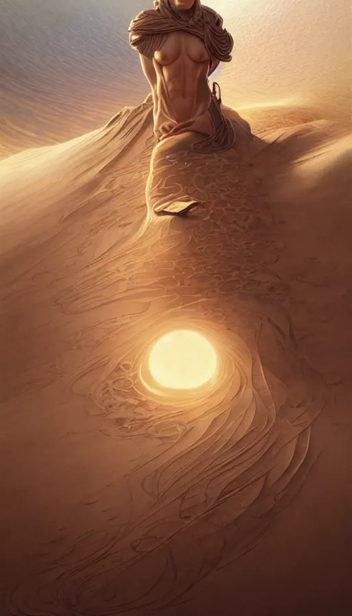 Prompt: dune, fibonacci, sweat drops, insane, intricate, highly detailed, digital painting, artstation, concept art, smooth, sharp focus, illustration, Unreal Engine 5, 8K, art by artgerm and greg rutkowski and alphonse mucha