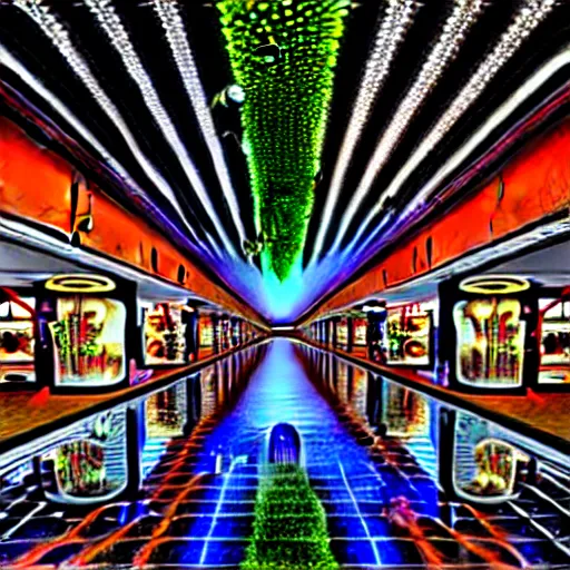 Image similar to hyperrealism photography computer simulation visualisation of parallel universe mall in surreal scene from art house movie from future by caravaggio rendered in mandelbulb 4 d