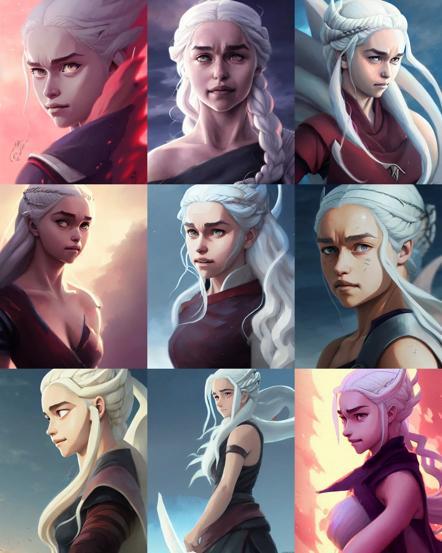 Prompt: Daenerys Targaryen in Naruto, medium shot close up, details, sharp focus, illustration, by Jordan Grimmer and greg rutkowski, Trending artstation, pixiv, digital Art