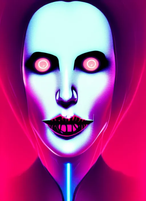 Prompt: portrait of marilyn manson cyber humanoid, intricate, elegant, cyber neon lights, highly detailed, digital painting, artstation, glamor pose, concept art, smooth, sharp focus, illustration, art by artgerm and greg rutkowski