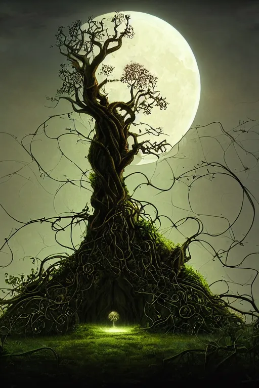 Prompt: a beautiful digital illustration painting of a detailed gothic fantasy full moon and roots, throne seat and vines by by benoit b. mandelbrot, steven belledin, martin johnson heade, lee madgwick, caspar david friedrich, and david rios ferreira. 8 k resolution trending on artstation concept art digital illustration