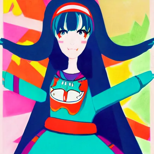 Prompt: Mary Blair art of Miku Hatsune