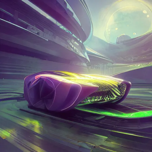 Image similar to solarpunk hovercar, clean energy, green technology, batoidea shape, sunny day, futurism, intricate, engines, glow, highly detailed, peaceful, utopia, bright, digital painting, artstation, concept art, smooth, sharp focus, epic landscape, art by akihiko yoshida and tim mcburnie and anato finnstark