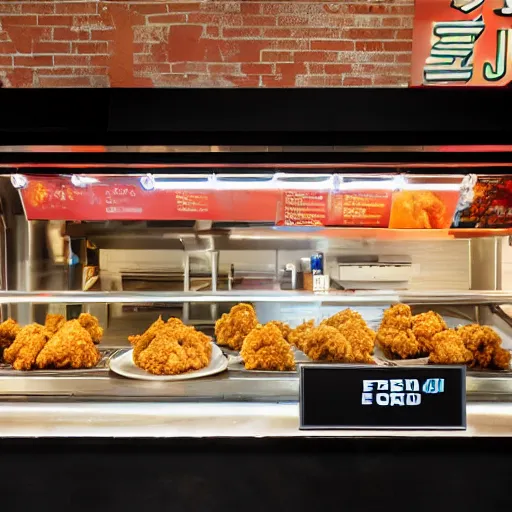 Prompt: fried chicken shop of the future