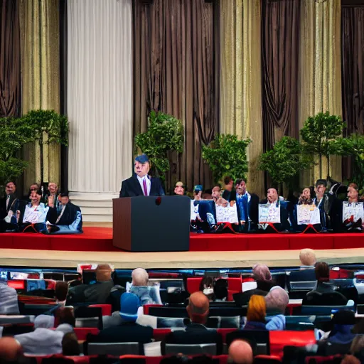 Image similar to pm cat sitting over a podium addressing the country, ani, sony a 7 r