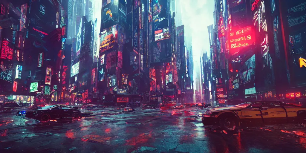 Image similar to a photo of 8k cyberpunk new york, cinematic lighting, trending on artstation, 4k, hyperrealistic, focused, extreme details, unreal engine 5, cinematic, masterpiece