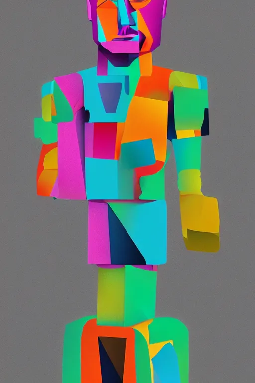 Image similar to cubist moai statue cutout digital illustration cartoon colorful beeple